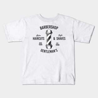 Barbershop print with barber pole. Monochrome retro design. Kids T-Shirt